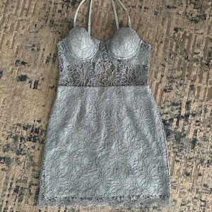 NBD Gray Lace Mini Dress